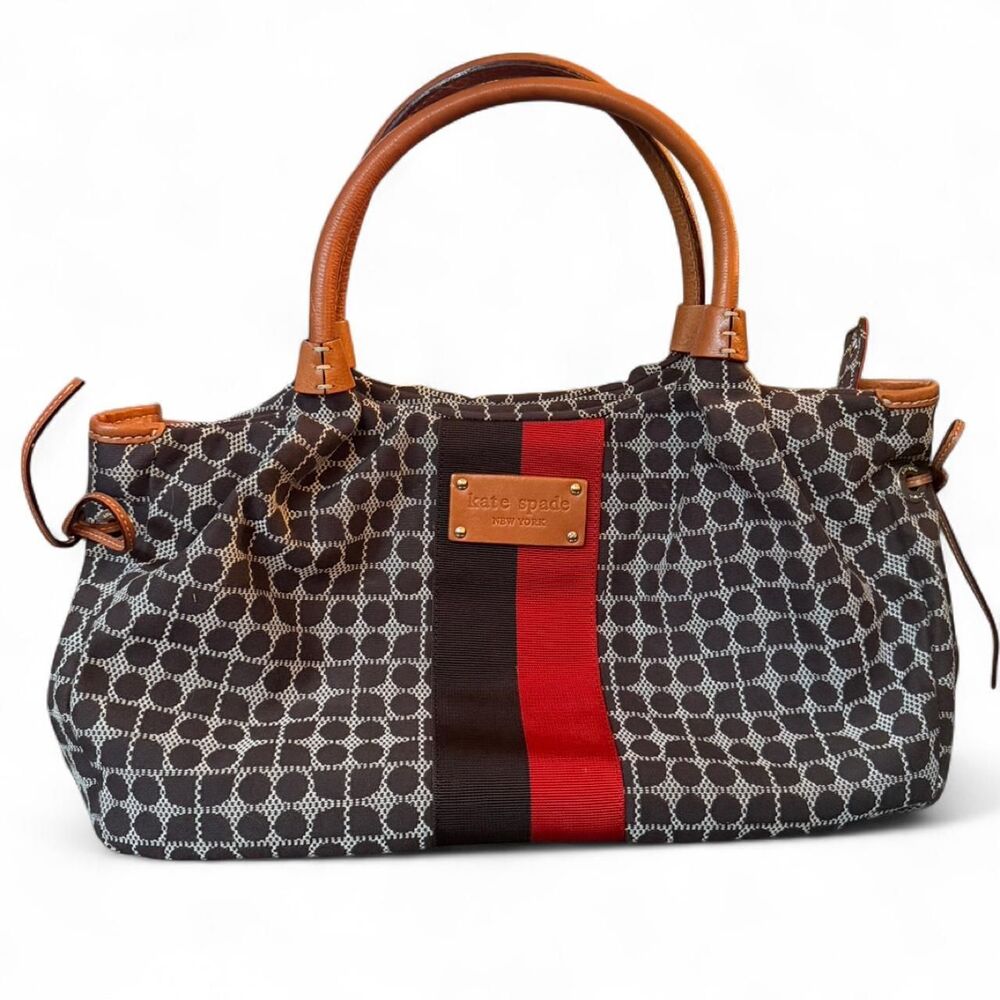 Kate Spade NY Stevie Classic Noel Satchel Bag Brown Red Stripe Shoulder Purse